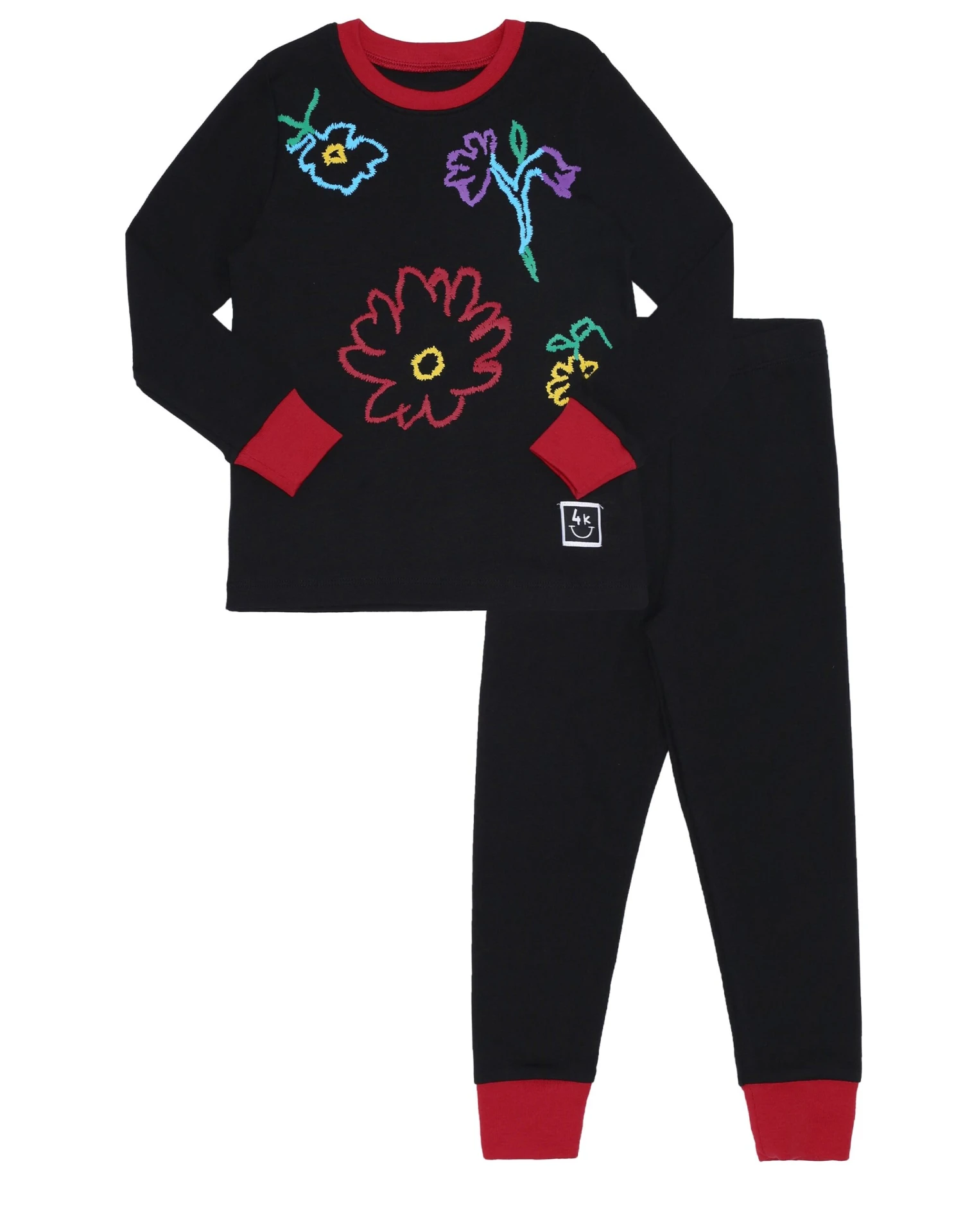 Pima Cotton Fuzzy Flowers Kids Pajamas Legging Playwear Set Black 1 Pima Cotton Fuzzy Flowers Kids Pajamas Legging Playwear Set Black