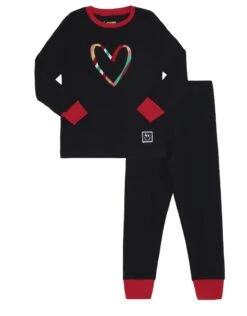 Pima Cotton Artsy Hearts Kids Pajamas Legging Playwear Set Black