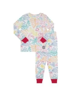 Pima Cotton Fresh Leaves Kids Pajamas Legging Playwear Set Hot Pink