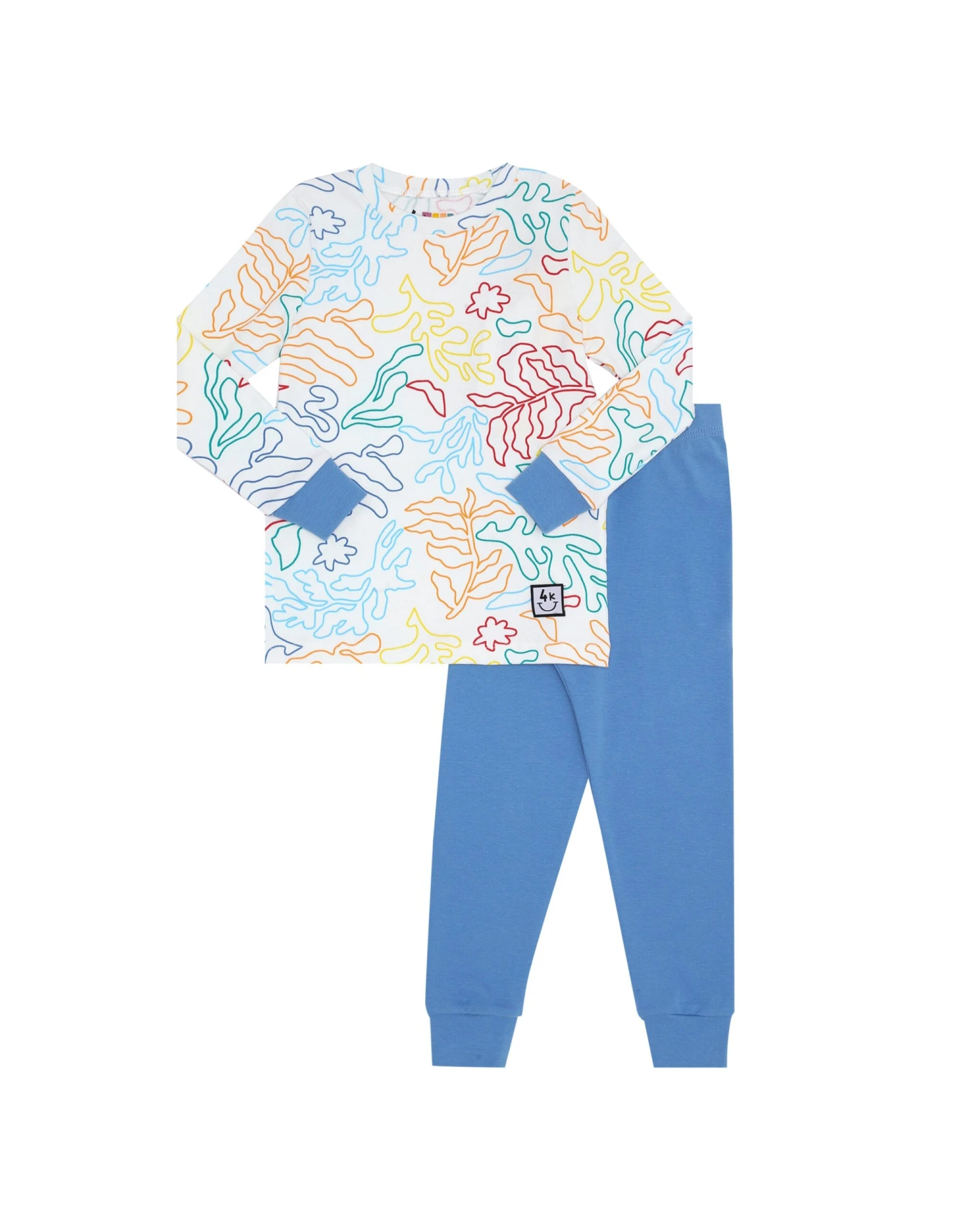 Pima Cotton Fresh Leaves Kids Pajamas Legging Playwear Set Blue Combo 1 Pima Cotton Fresh Leaves Kids Pajamas Legging Playwear Set Blue Combo
