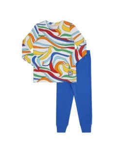 Pima Cotton Kaleidoscope Kids Pajamas Legging Playwear Set Blue Combo