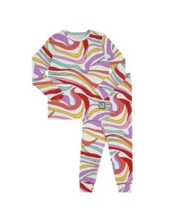 Pima Cotton Kaleidoscope Kids Pajamas Legging Playwear Set Pink Multi