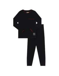 Pima Cotton Picot Trimmed Kids Pajamas Legging Playwear Set Black Red
