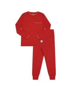 Pima Cotton Picot Trimmed Kids Pajamas Legging Playwear Set Red White