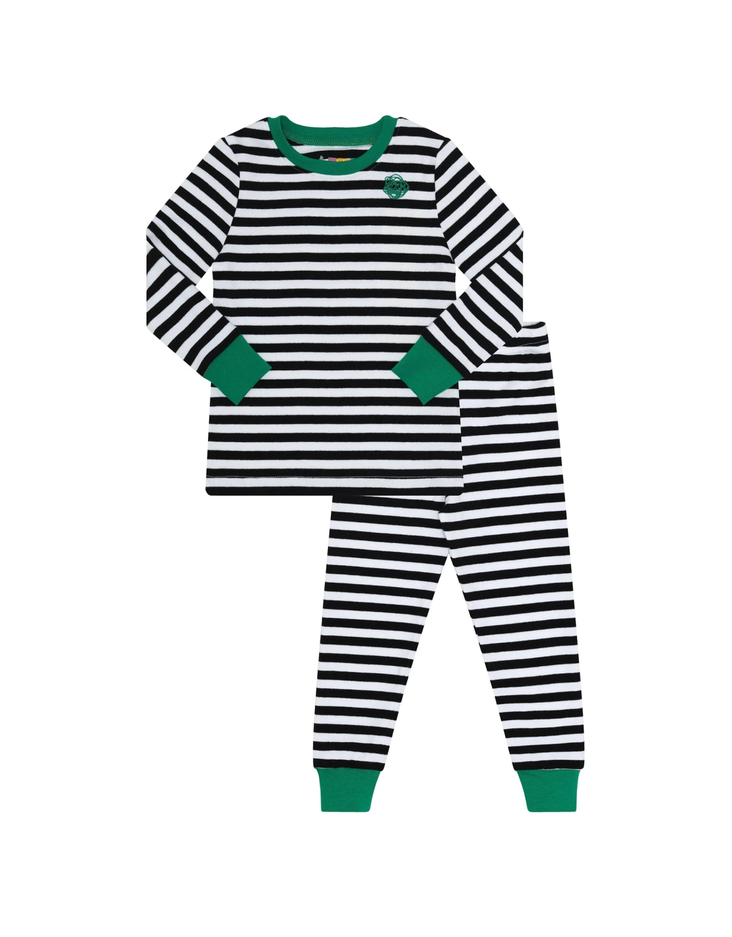 Striped Pima Cotton Kids Pajamas Legging Playwear Set With Scribble Patch Black Green 1 Striped Pima Cotton Kids Pajamas Legging Playwear Set With Scribble Patch Black Green