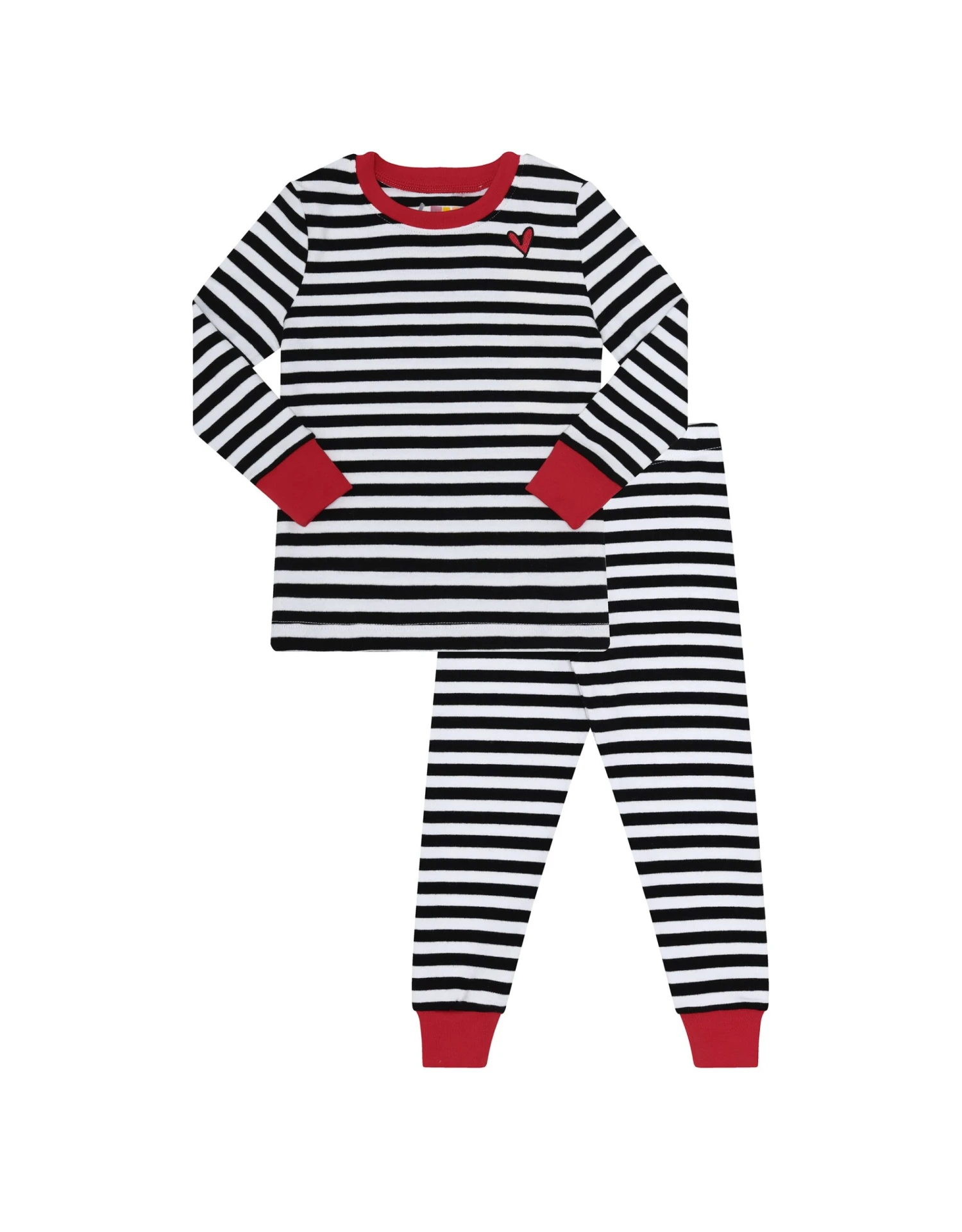 Striped Pima Cotton Kids Pajamas Legging Playwear Set With Sprinkled Heart Black Red 1 Striped Pima Cotton Kids Pajamas Legging Playwear Set With Sprinkled Heart Black Red