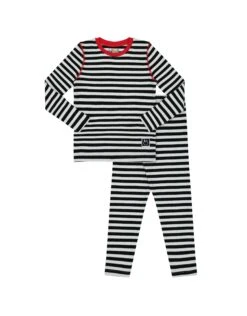 Pima Cotton Kids Pajamas Legging Playwear Set With Stitched Seams Black White
