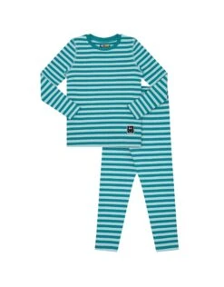 Pima Cotton Kids Pajamas Legging Playwear Set With Stitched Seams Teal Light Blue