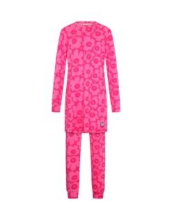 Pima Cotton Kids Tunic Pajamas Legging Set Flower Puffs Pink