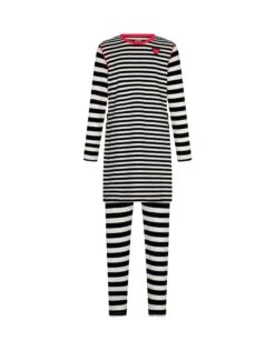 Pima Cotton Kids Tunic Pajamas Legging Set Stitched Seam Multi Stripe Pink