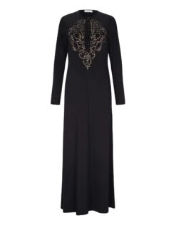 Button Nightgown With Flocked Medallion Motif Black