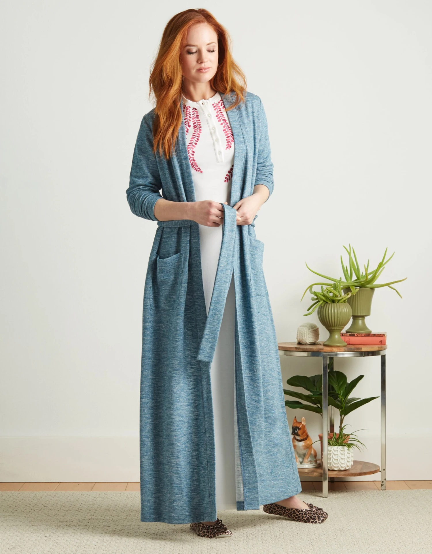 French Terry Robe With Attached Belt Blue 2 French Terry Robe With Attached Belt Blue - Image 2