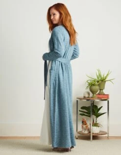 French Terry Robe With Attached Belt Blue
