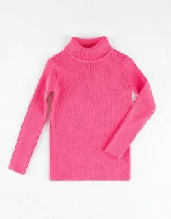 Kids Rib Knit Turtle Neck Sweater Bright Pink