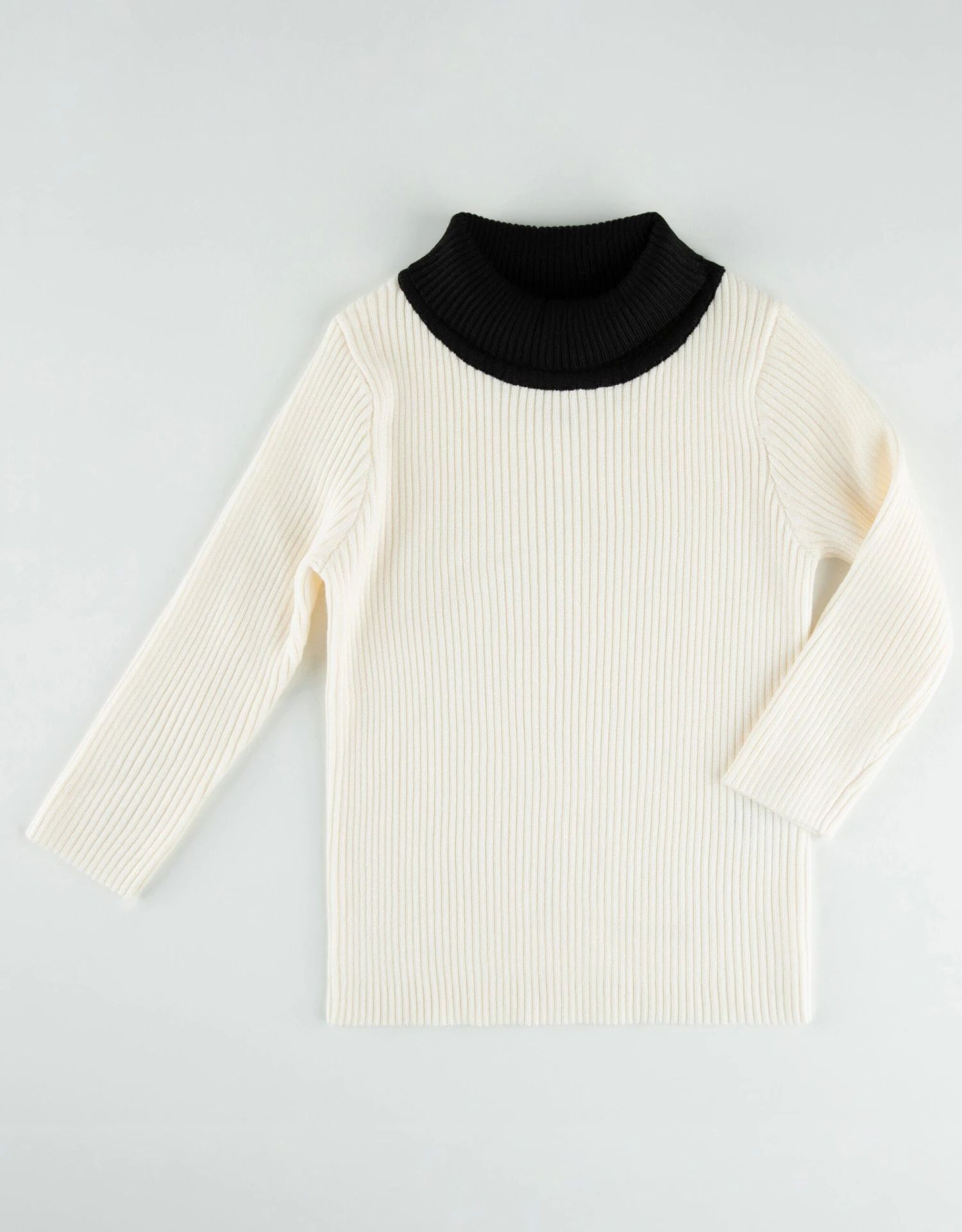 Kids Rib Knit Sweater With Contrast Turtle Neck Ivory Black 1 Kids Rib Knit Sweater With Contrast Turtle Neck Ivory Black