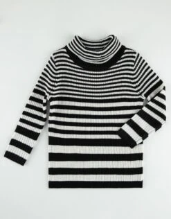 Kids Rib Knit Striped Turtle Neck Sweater Black Ivory