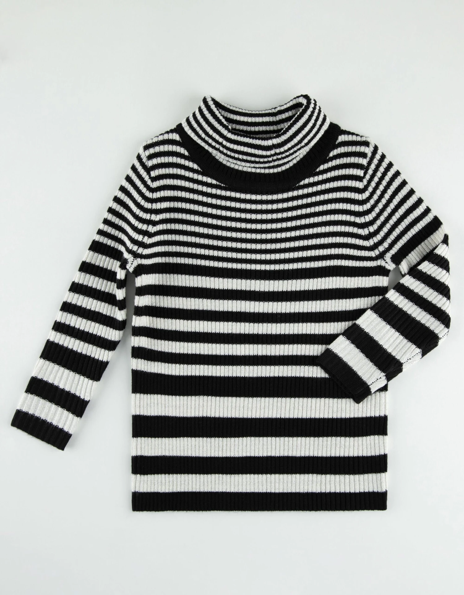 Kids Rib Knit Striped Turtle Neck Sweater Black Ivory 1 Kids Rib Knit Striped Turtle Neck Sweater Black Ivory