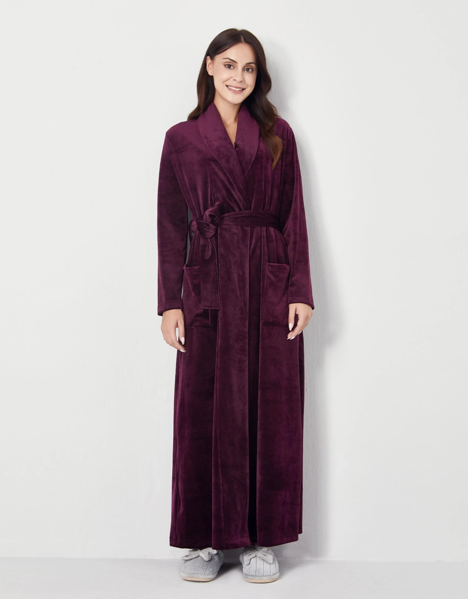 Ultra Soft Plush Velour Belted Shawl Collar Wrap Robe Burgundy 1 Ultra Soft Plush Velour Belted Shawl Collar Wrap Robe Burgundy