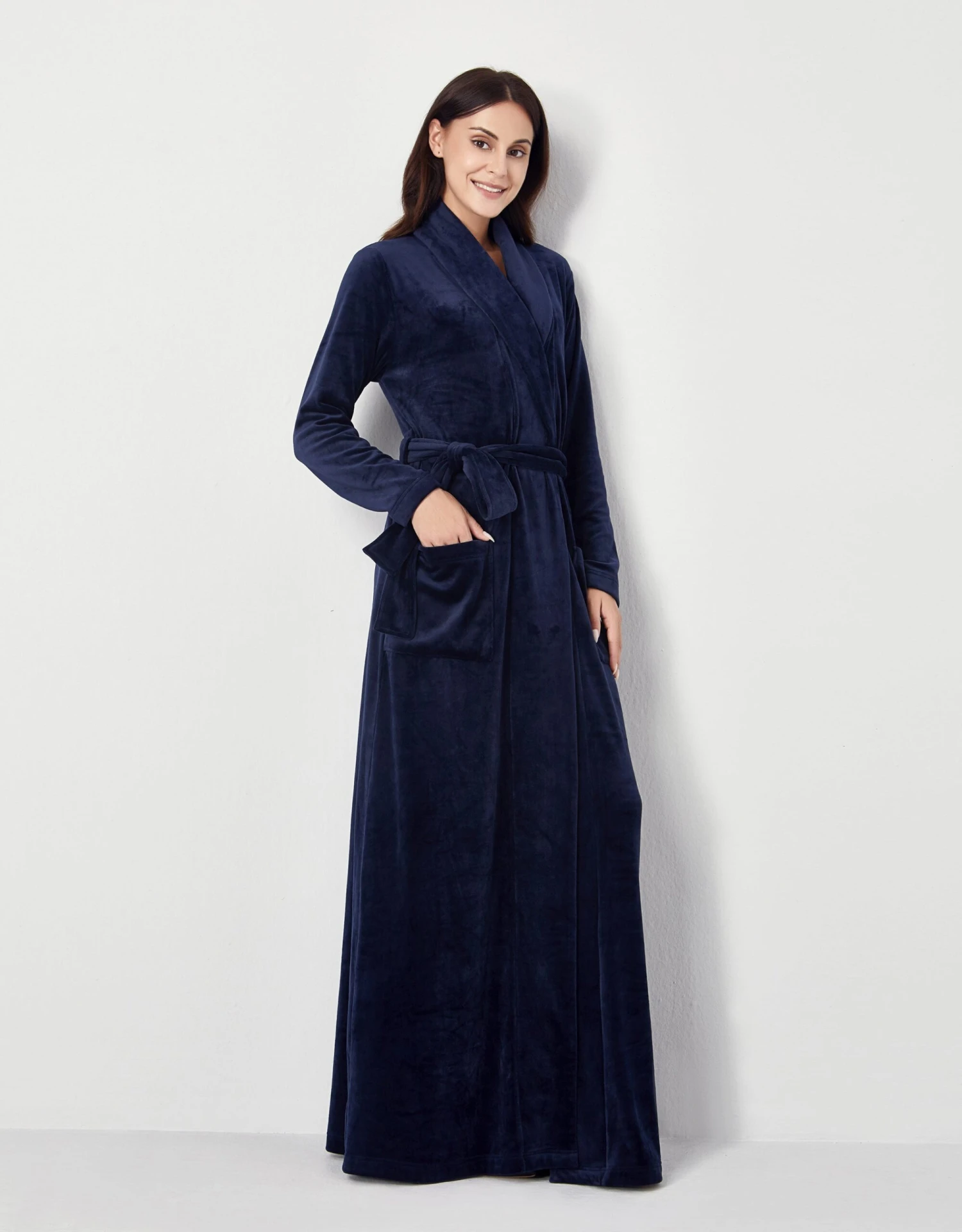 Ultra Soft Plush Velour Belted Shawl Collar Wrap Robe Navy 1 Ultra Soft Plush Velour Belted Shawl Collar Wrap Robe Navy