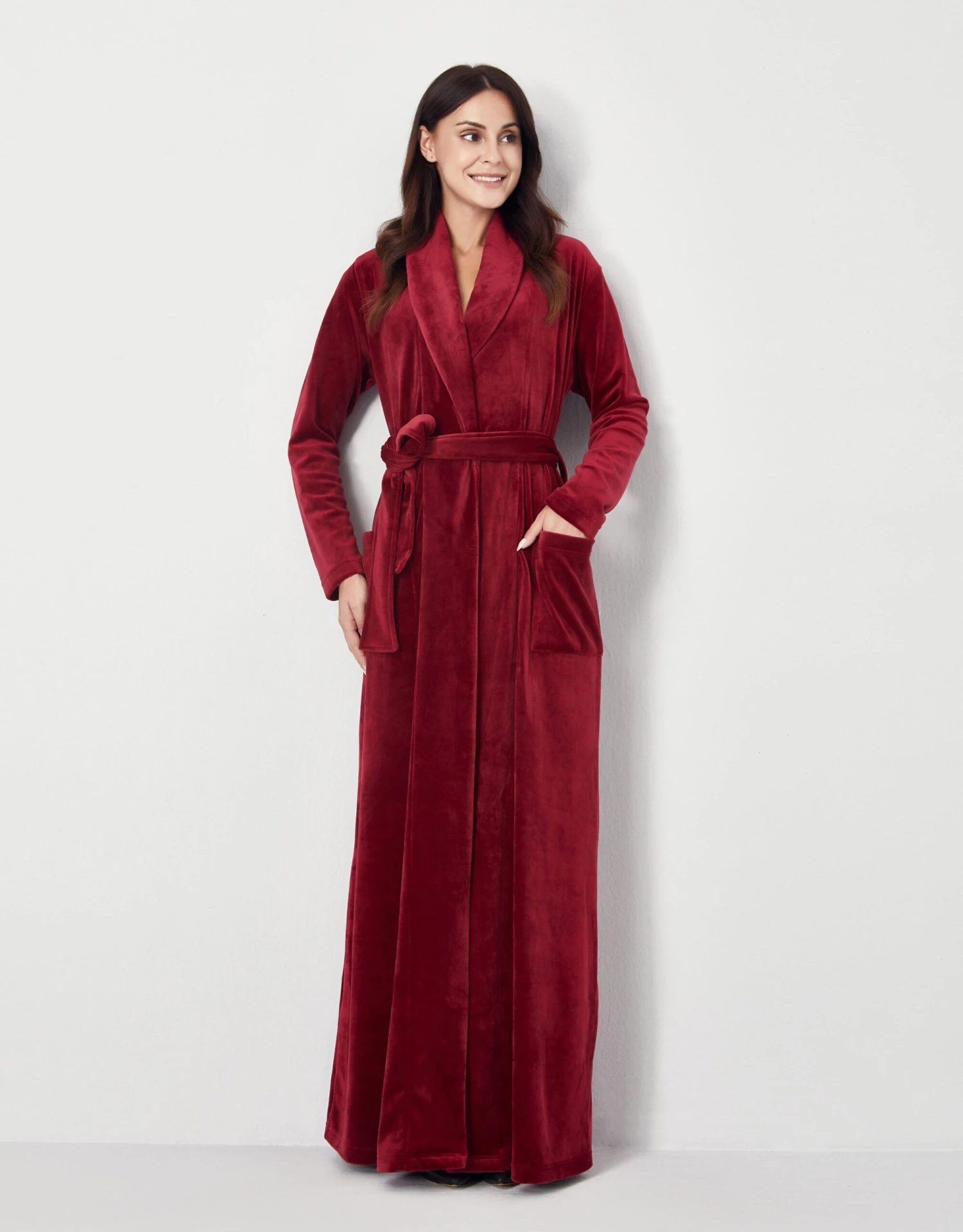 Ultra Soft Plush Velour Belted Shawl Collar Wrap Robe Cranberry 1 Ultra Soft Plush Velour Belted Shawl Collar Wrap Robe Cranberry