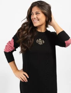 Black With Red Striped Neck Nightgown