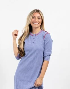 Button Nightgown With Stitched Seams Royal Stripe