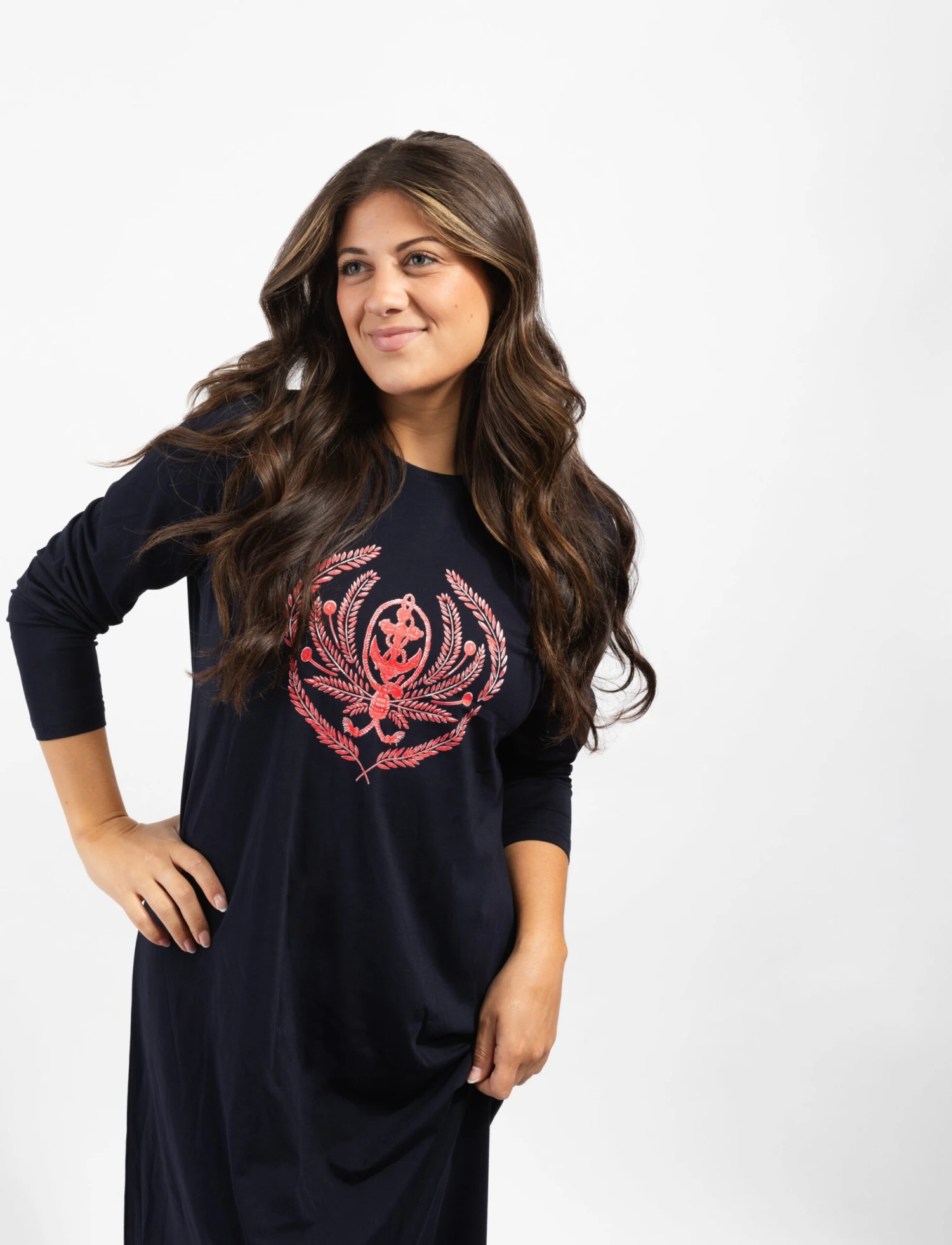 Pull On Nightgown With Crest Motif Navy Pink 2 Pull On Nightgown With Crest Motif Navy Pink - Image 2