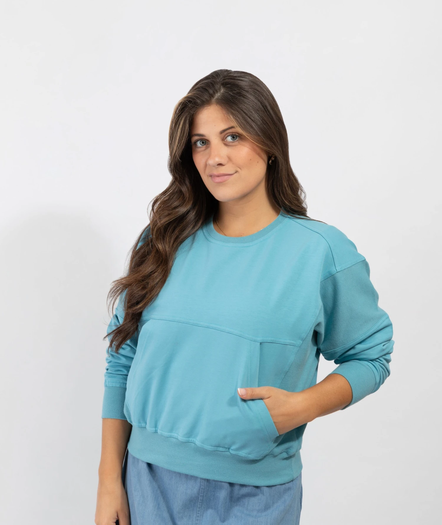 Cactus French Terry Sweatshirt Teal 1 Cactus French Terry Sweatshirt Teal