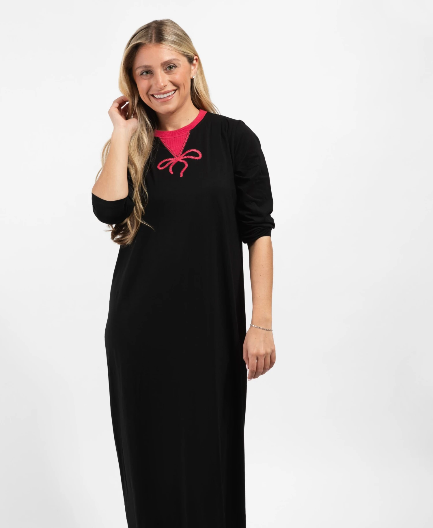 Pull On Nightgown Black With Hot Pink Bow 1 Pull On Nightgown Black With Hot Pink Bow