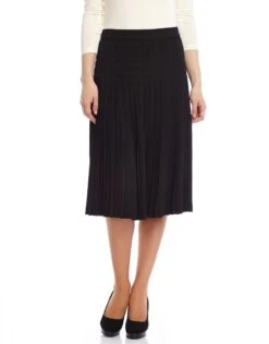 27" Pleated Stitched Chiffon Midi Skirt Black