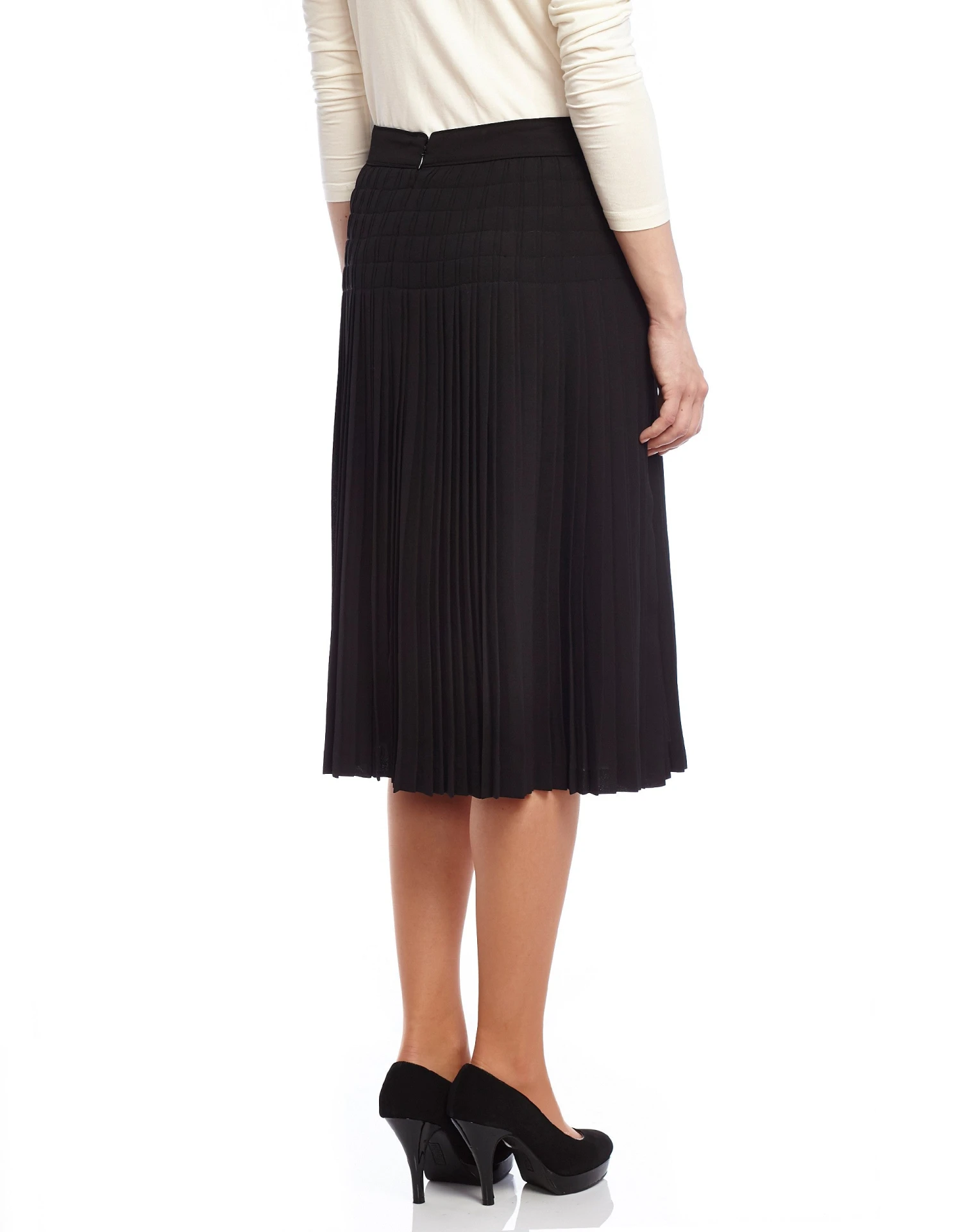 27" Pleated Stitched Chiffon Midi Skirt Black 2 27" Pleated Stitched Chiffon Midi Skirt Black - Image 2