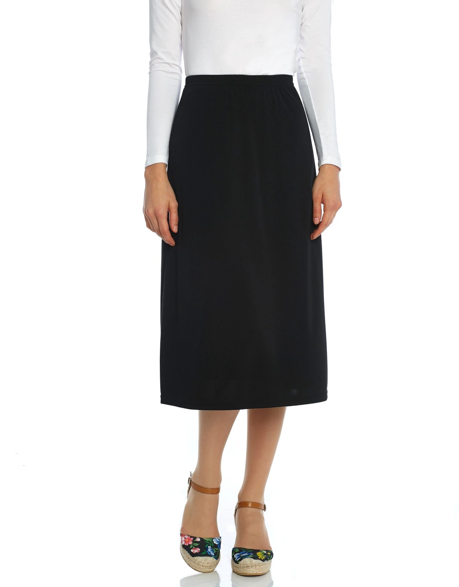 27" Lined Elastic Waist Straight Matte Jersey Skirt Black 1 27" Lined Elastic Waist Straight Matte Jersey Skirt Black