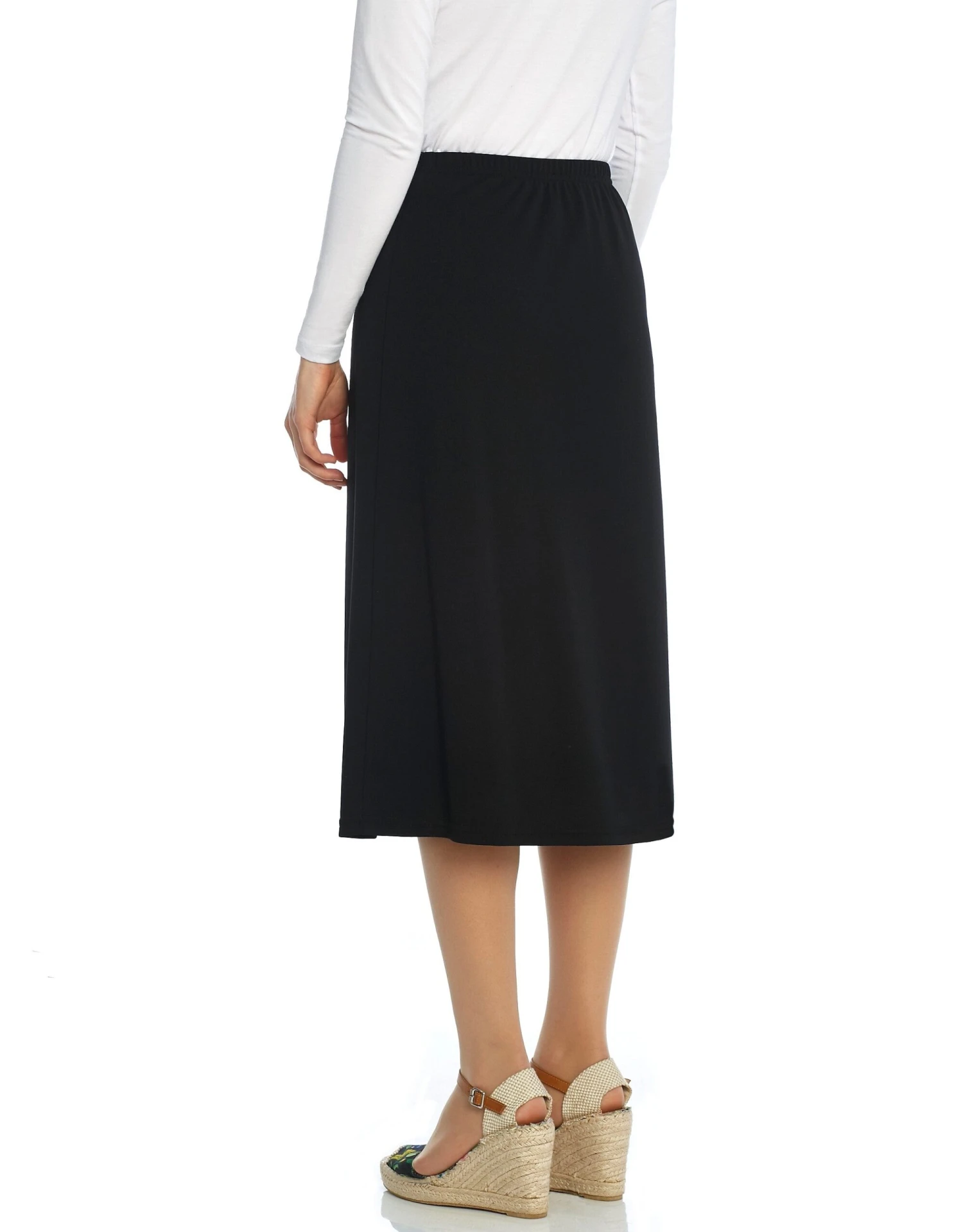 27" Lined Elastic Waist Straight Matte Jersey Skirt Black 2 27" Lined Elastic Waist Straight Matte Jersey Skirt Black - Image 2
