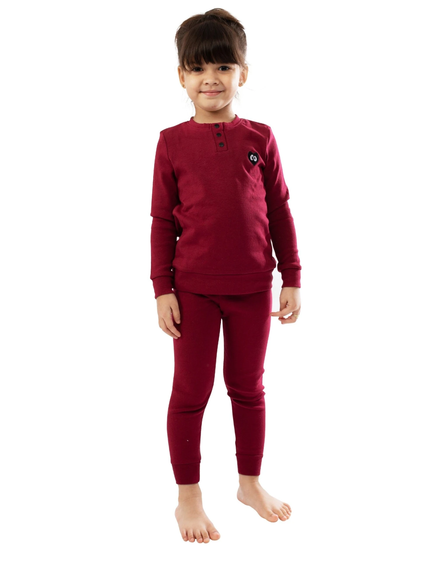 Kids Pima Cotton Googly Button Top Legging Playwear Set Burgundy 1 Kids Pima Cotton Googly Button Top Legging Playwear Set Burgundy