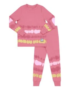 Kids Pima Cotton Striped Tie Dye Legging Playwear Set Pink