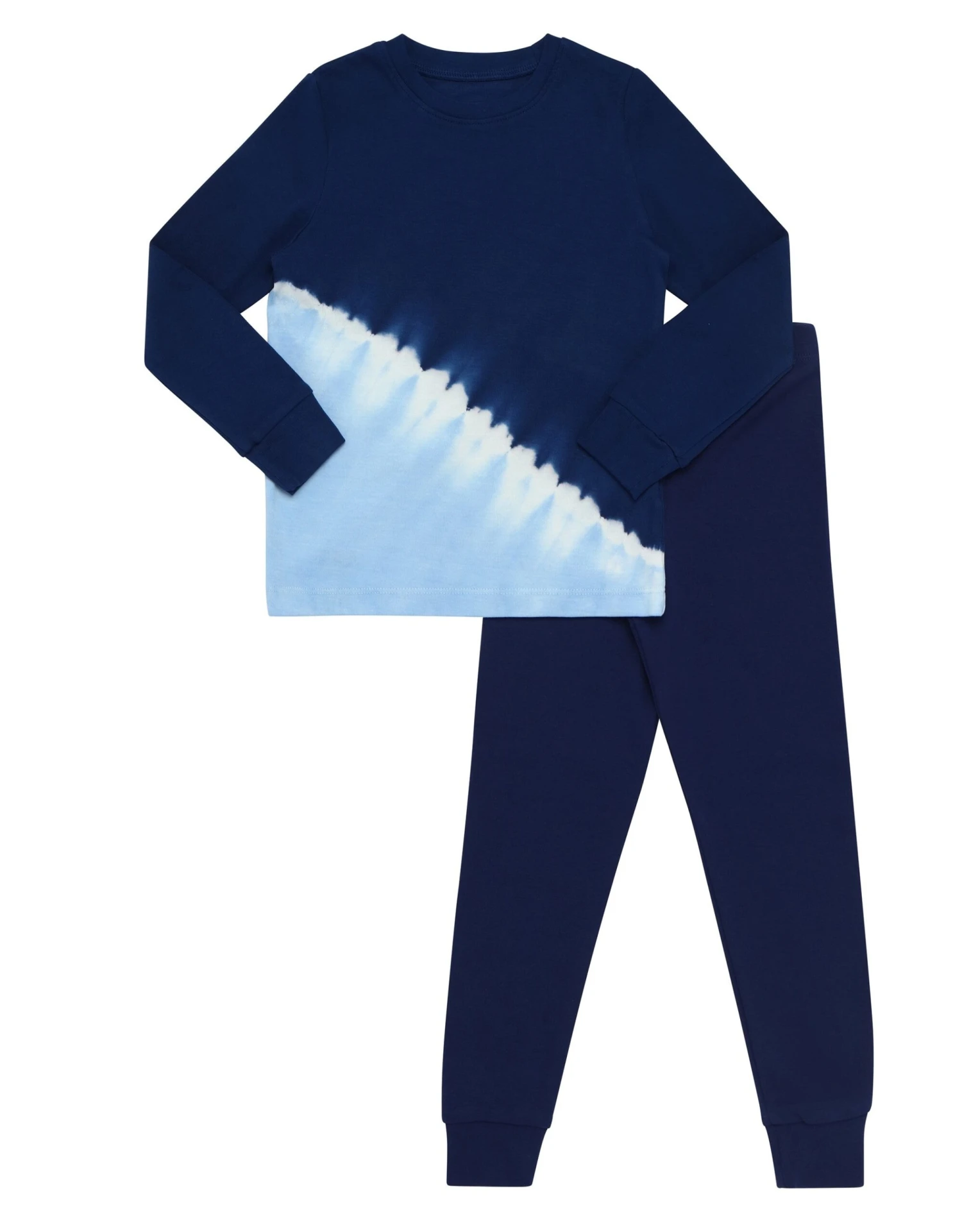 Kids Pima Cotton Diagonal Tie Dye Pajamas Legging Playwear Set Blue 1 Kids Pima Cotton Diagonal Tie Dye Pajamas Legging Playwear Set Blue