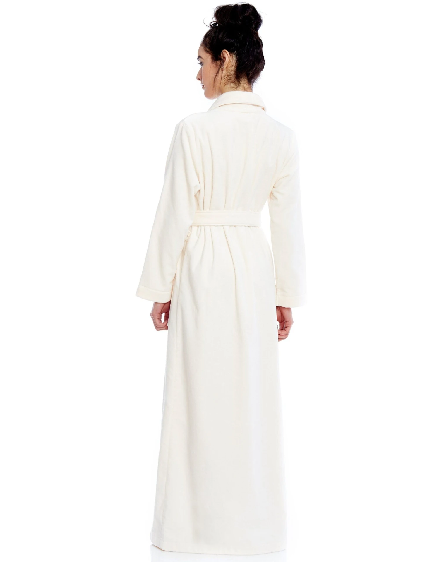 Cinderella Terry Wrap Long Belted Bathrobe With Piped Trim Ivory 2 Cinderella Terry Wrap Long Belted Bathrobe With Piped Trim Ivory - Image 2