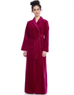 Cinderella Terry Wrap Long Belted Bathrobe With Piped Trim Raspberry