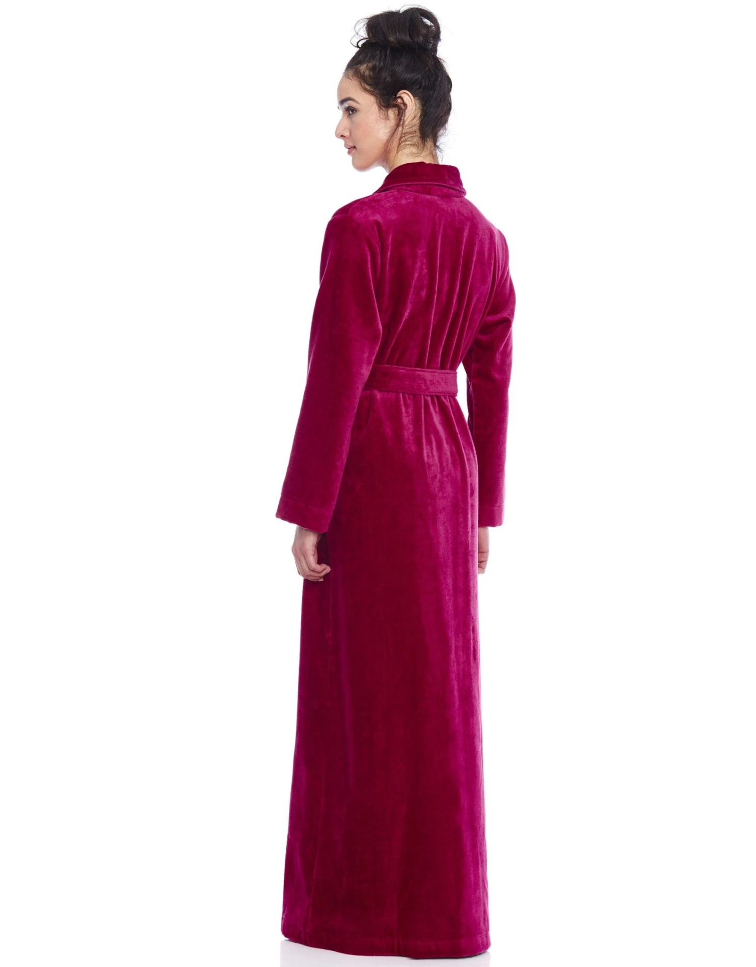 Cinderella Terry Wrap Long Belted Bathrobe With Piped Trim Raspberry 2 Cinderella Terry Wrap Long Belted Bathrobe With Piped Trim Raspberry - Image 2