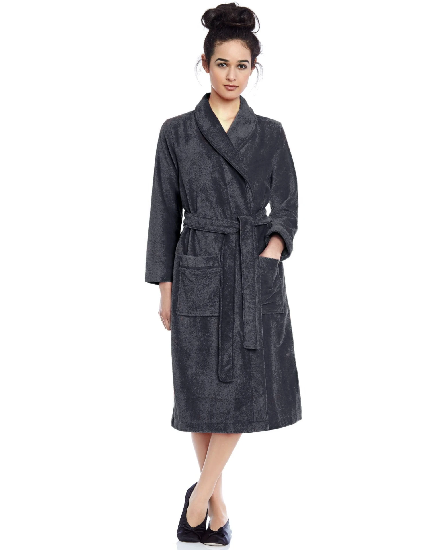 Cinderella Terry Wrap Short Belted Bathrobe Gray 1 Cinderella Terry Wrap Short Belted Bathrobe Gray