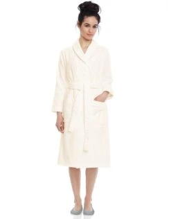 Cinderella Terry Wrap Short Belted Bathrobe Ivory