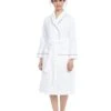 Cinderella Terry Wrap Short Belted Bathrobe With Contrast Piped Trim White Gray